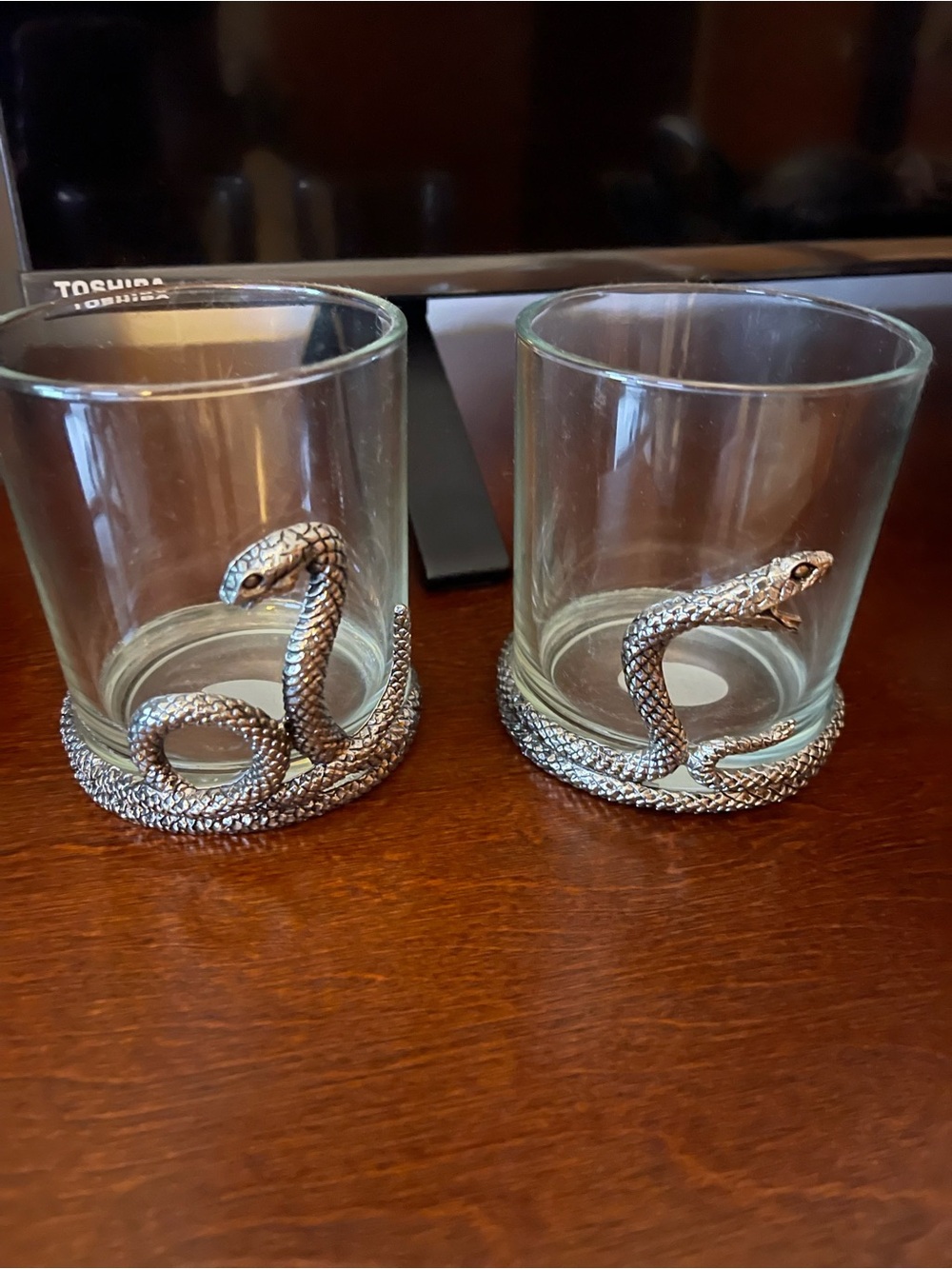 Decorative Silver Snake Whiskey Glasses - Set of 2